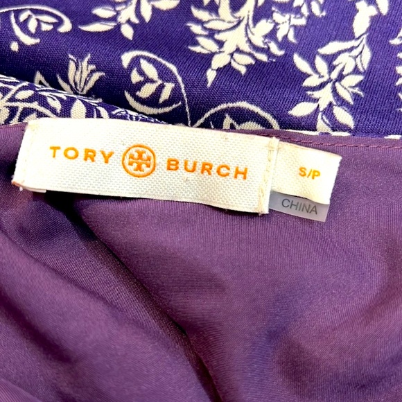 TORY BURCH Silk Blend Wrap Dress Ivory & Purple Tribal Print SZ Sm Petite - Picture 5 of 9